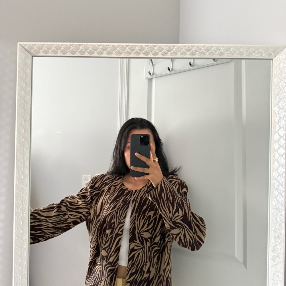 Leslie Fay Brown Zebra Print Teddy Jacket
